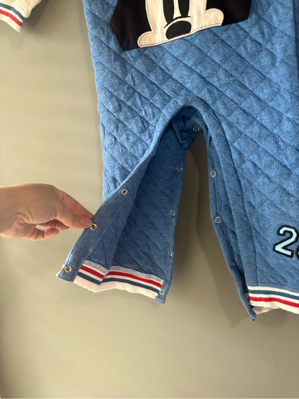Disney Baby Mickey Mouse Quilted Hooded Romper Jumpsuit 18-24M Blue Red - Picture 5 of 10